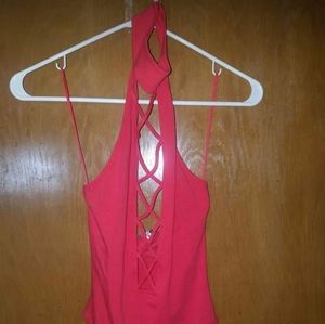 Red lace up bodysuit. Size xs.